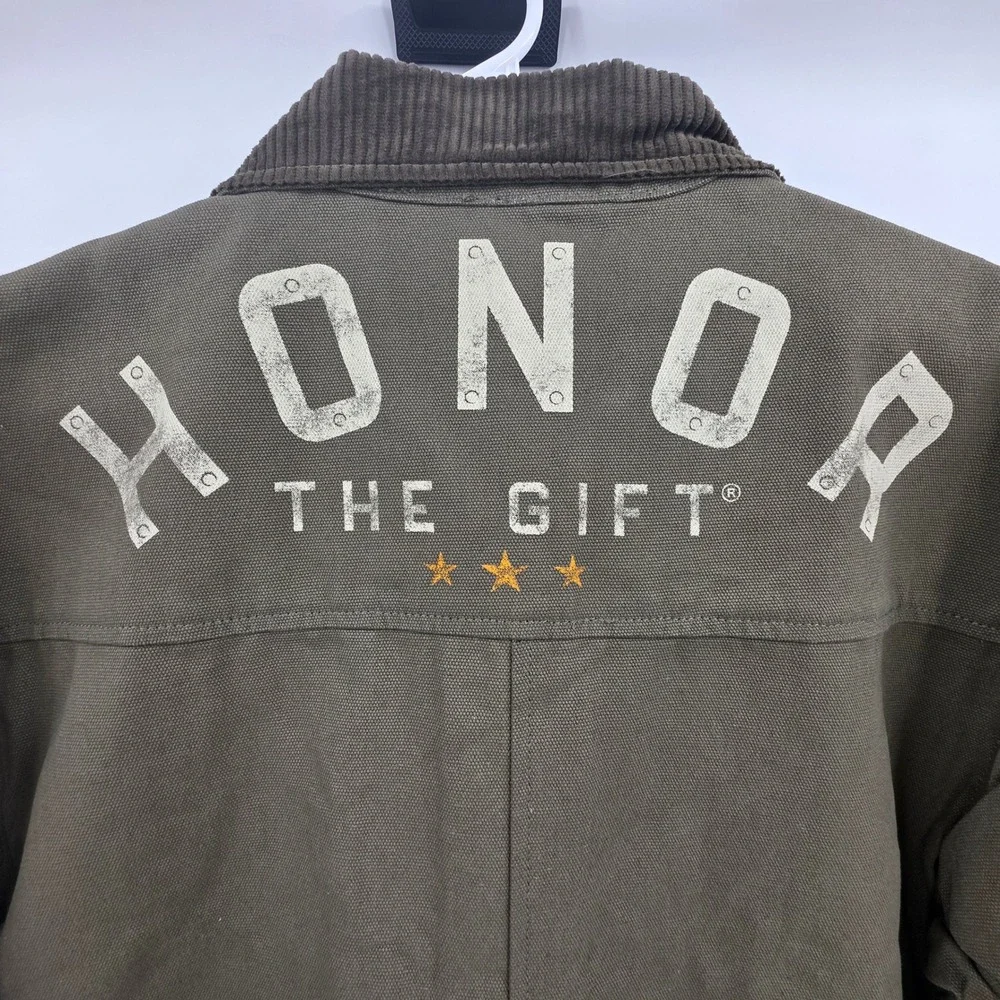 HONOR THE GIFT TRENCH COAT MENS LARGE ARMY GREEN OLIVE CANVAS CHORE STREETWEAR